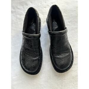 BOC Born Concept Peggy Black Floral Tooled Slip On Clog Womens Y2K 90s Size 8